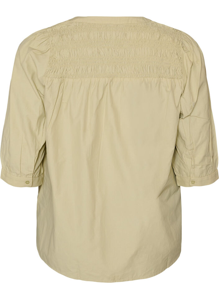 Blouse met smock en 3/4-mouwen, Groen, Packshot image number 1
