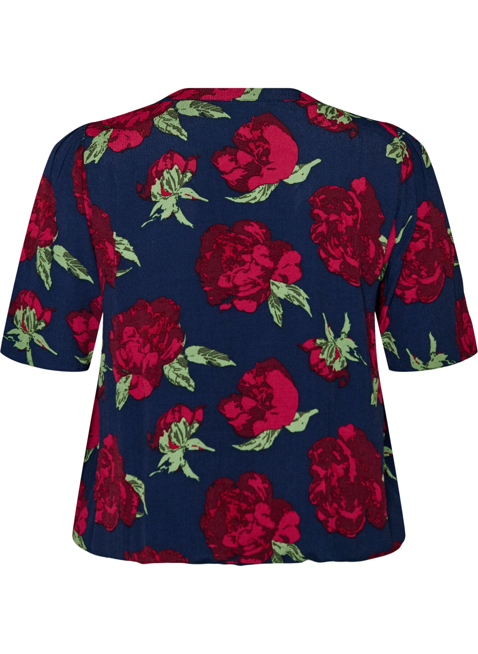 ZizziBlouse en viscose avec imprim&eacute; floral et coupe ballon, Bleu, Packshot image number 1