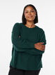 Blouse en maille à bords ondulés, Vert foncé, Model image number 0