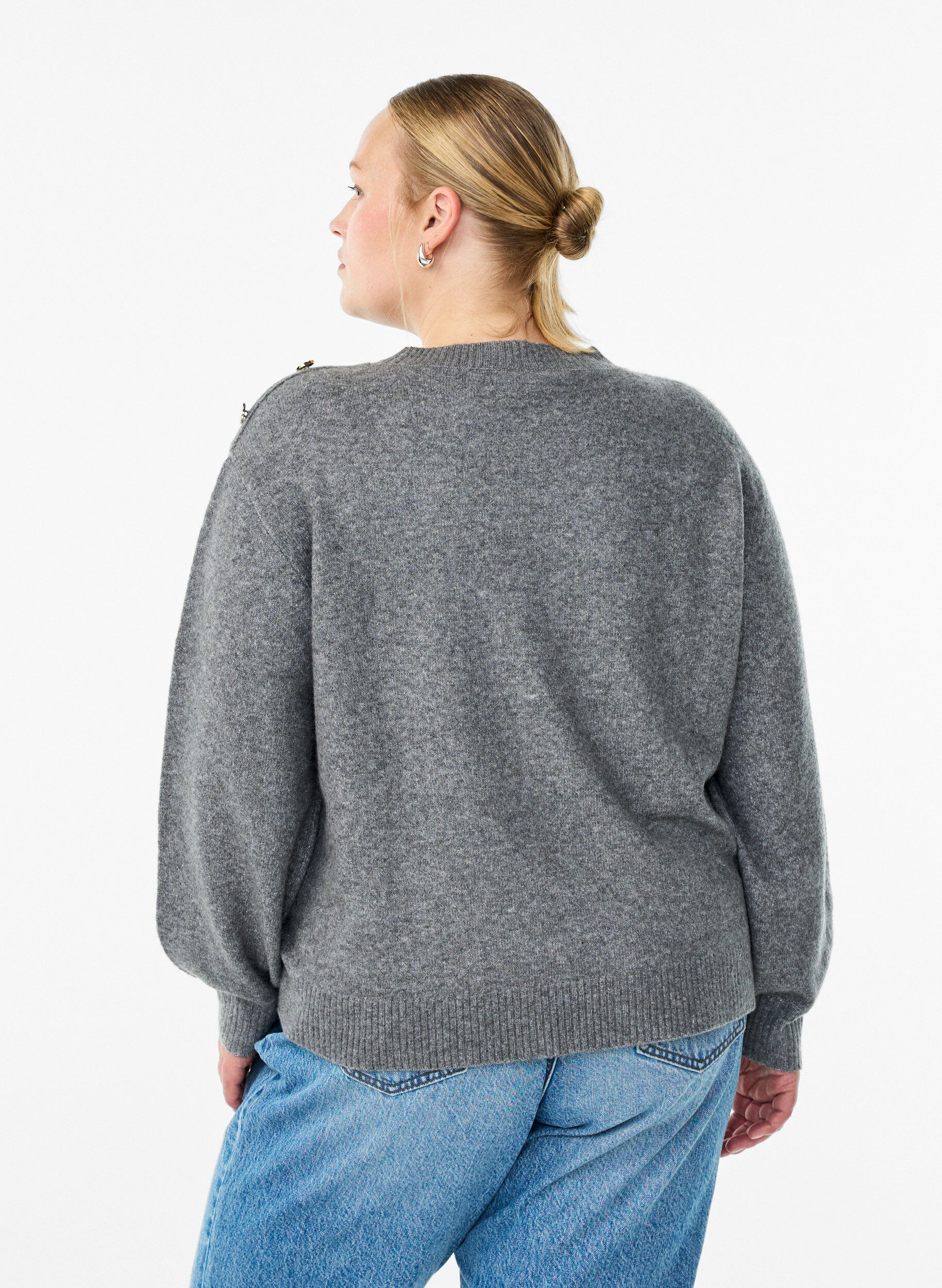 ZizziBreisel blouse met knoopdetail, Grijs, Model image number 2