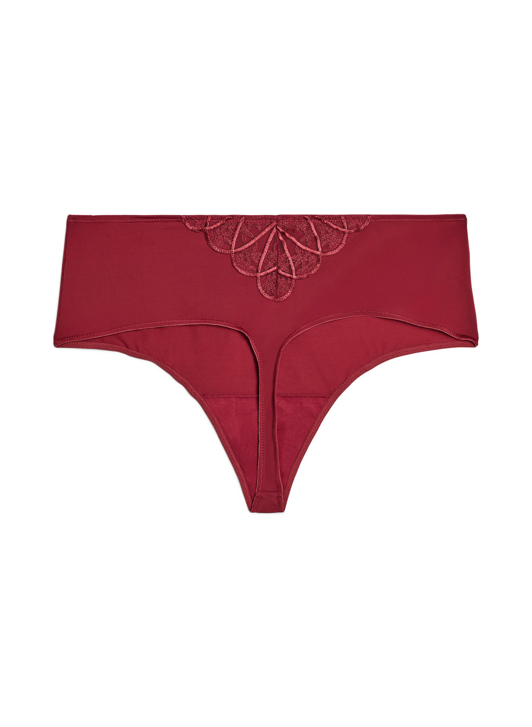 Zizzi String hipster en microfibre avec d&eacute;tails en dentelle, Bordeaux fonc&eacute;, Packshot image number 1