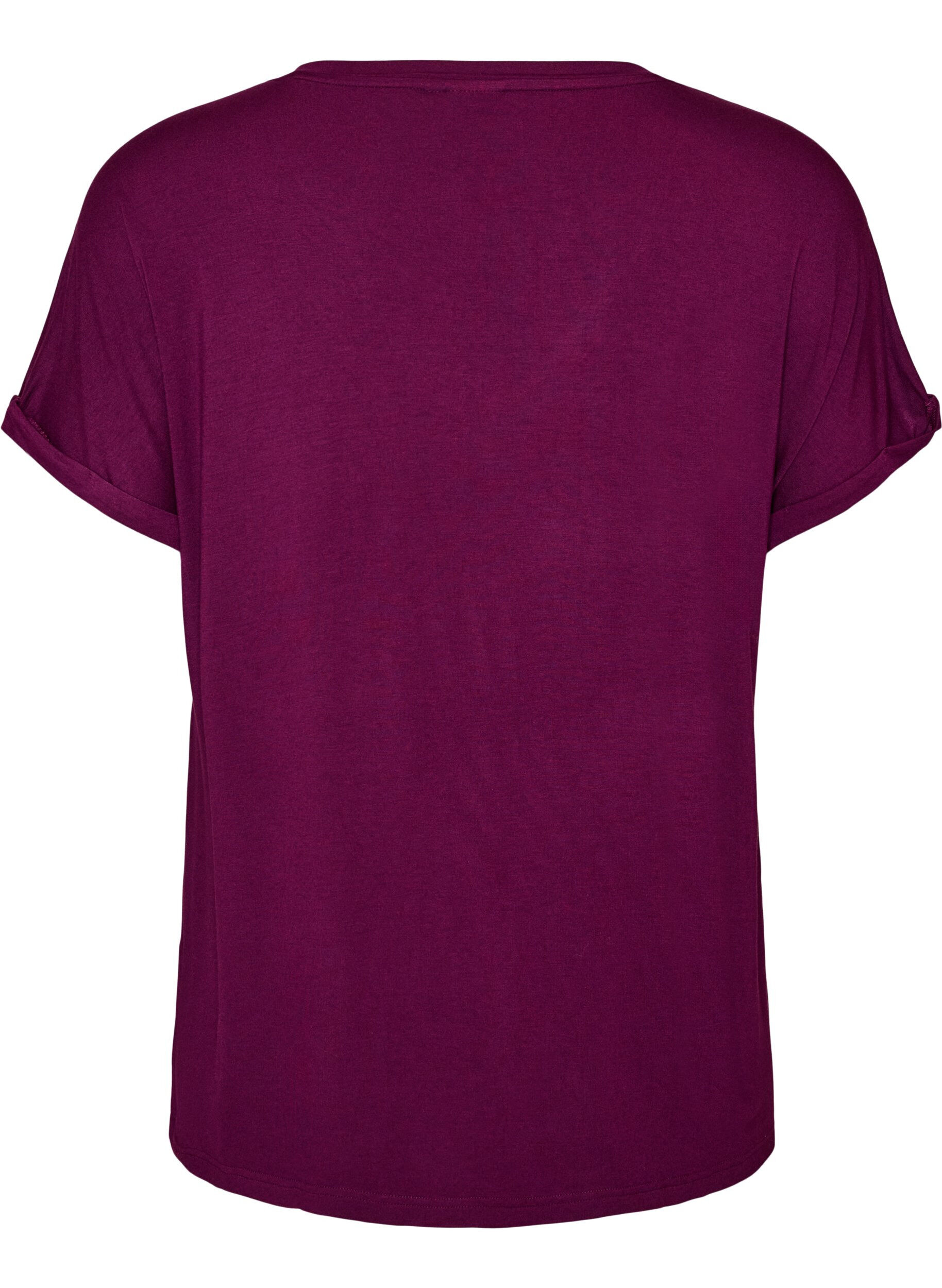 ZizziBasic T-shirt col V en viscose, Violet, Packshot image number 1