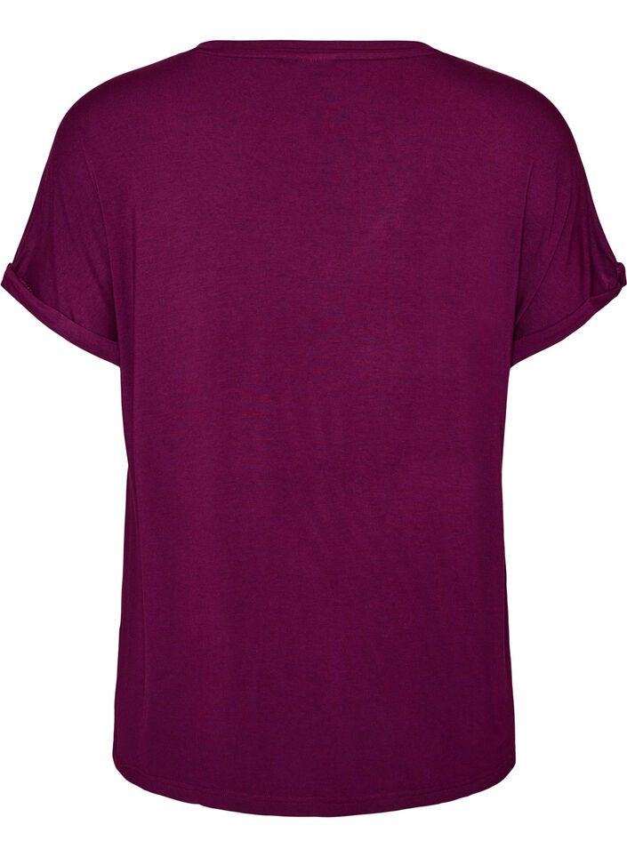 Basic T-shirt col V en viscose, Violet, Packshot image number 1