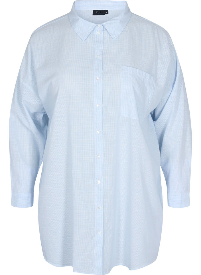 Chemise de nuit rayée en coton, White w. Blue Stripe, Packshot image number 0