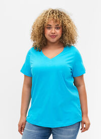 Set van 2 basic t-shirts in katoen, Blue Atoll / Black, Model