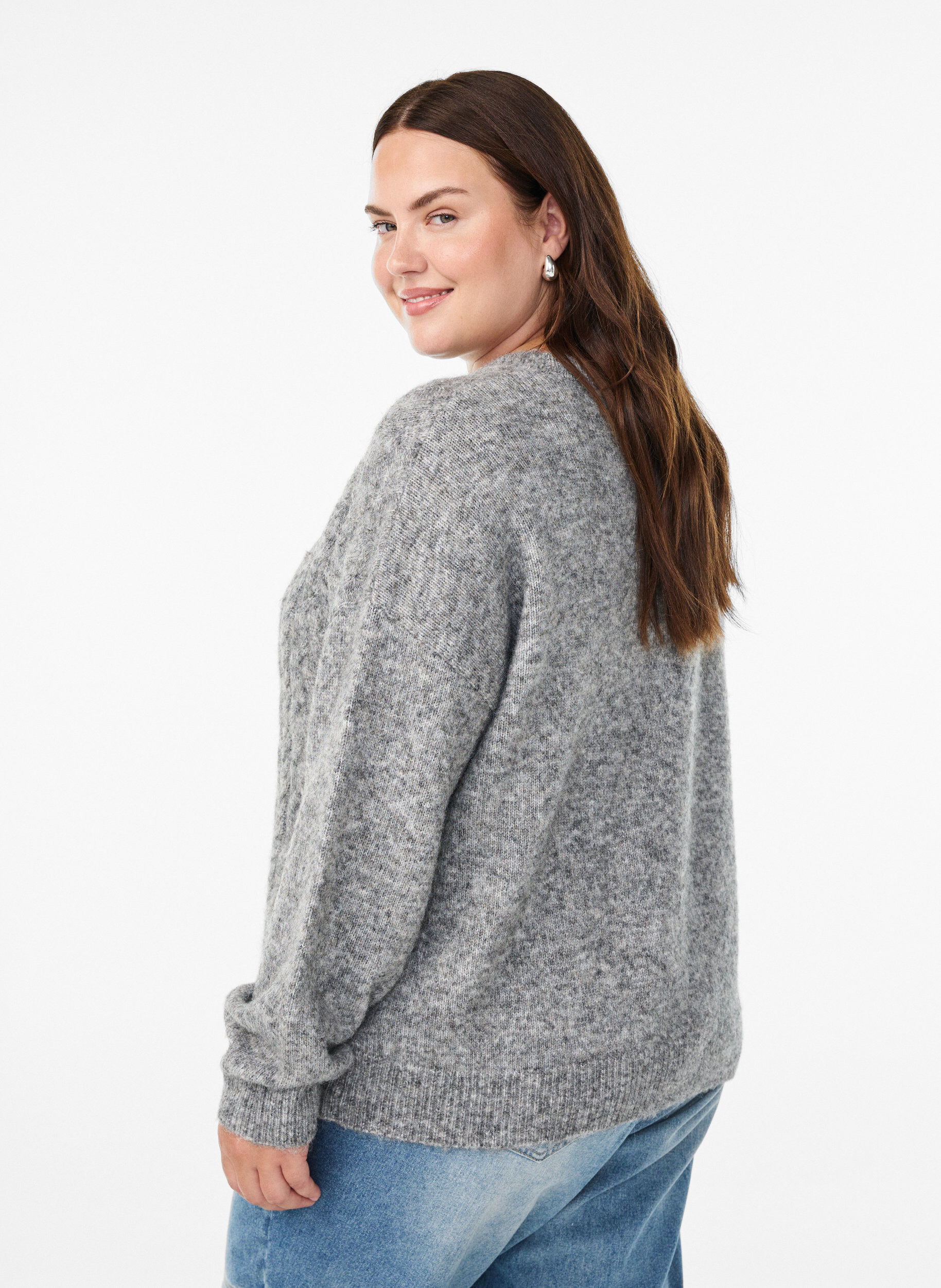 Zizzi Blouse en maille torsad&eacute;e, Gris, Model image number 2