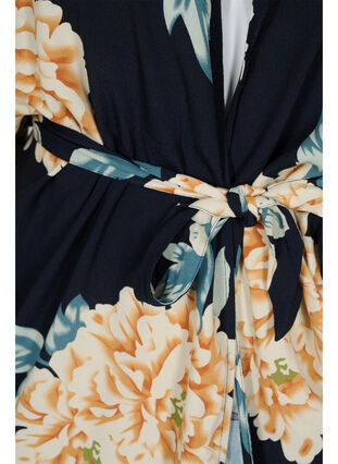 Kimono en viscose imprimé à manches 3/4, Roses on Navy, Packshot image number 2