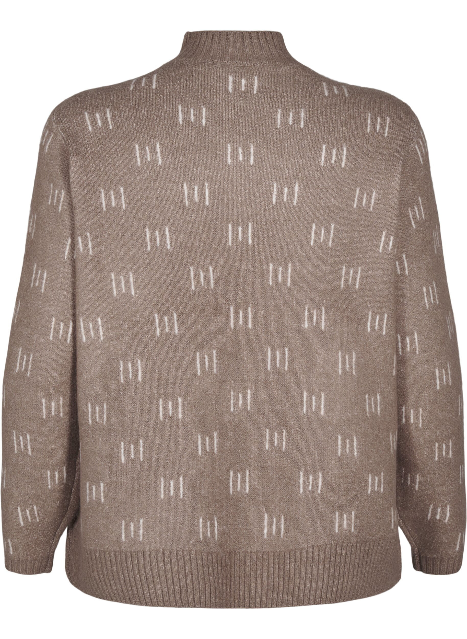 ZizziGebreide blouse met hoge hals en patroon, Walnut Mel. Comb, Packshot image number 1