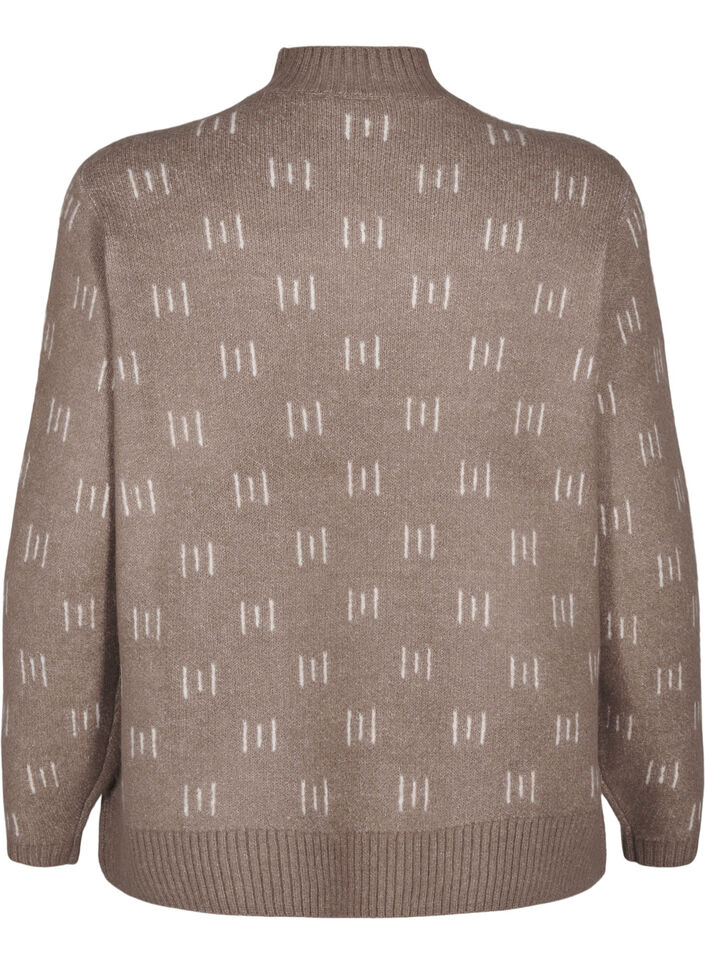 Gebreide blouse met hoge hals en patroon, Walnut Mel. Comb, Packshot image number 1