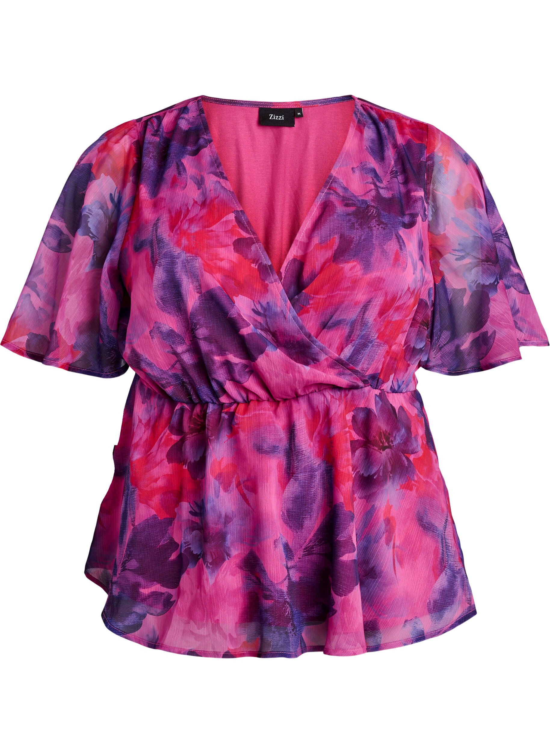 ZizziChemise en mousseline &agrave; imprim&eacute; floral et manches courtes, Rouge, Packshot image number 0