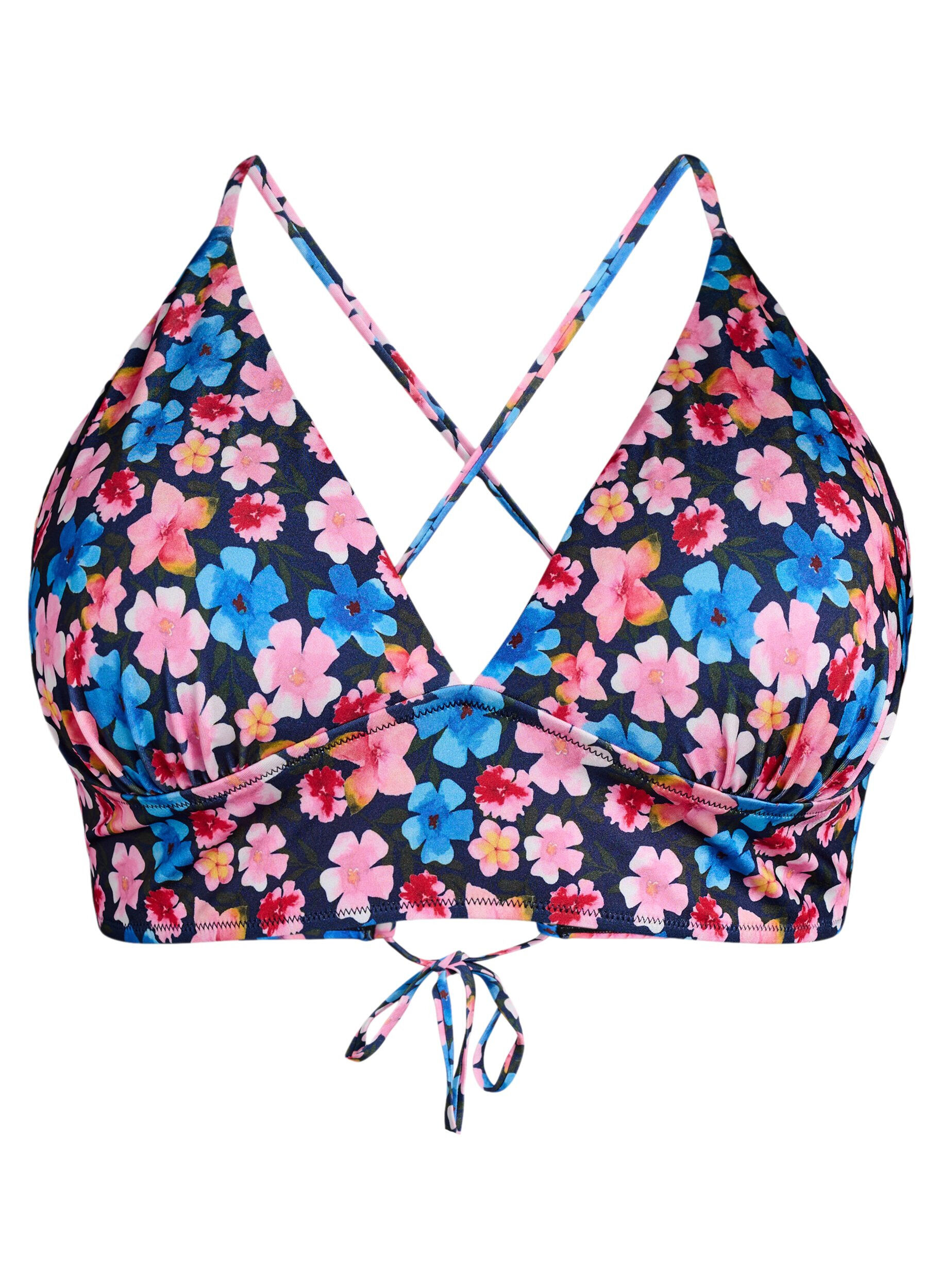 Zizzi Haut de bikini &agrave; imprim&eacute; floral avec liens &agrave; nouer dans le dos, Rose poudr&eacute;e, Packshot image number 0