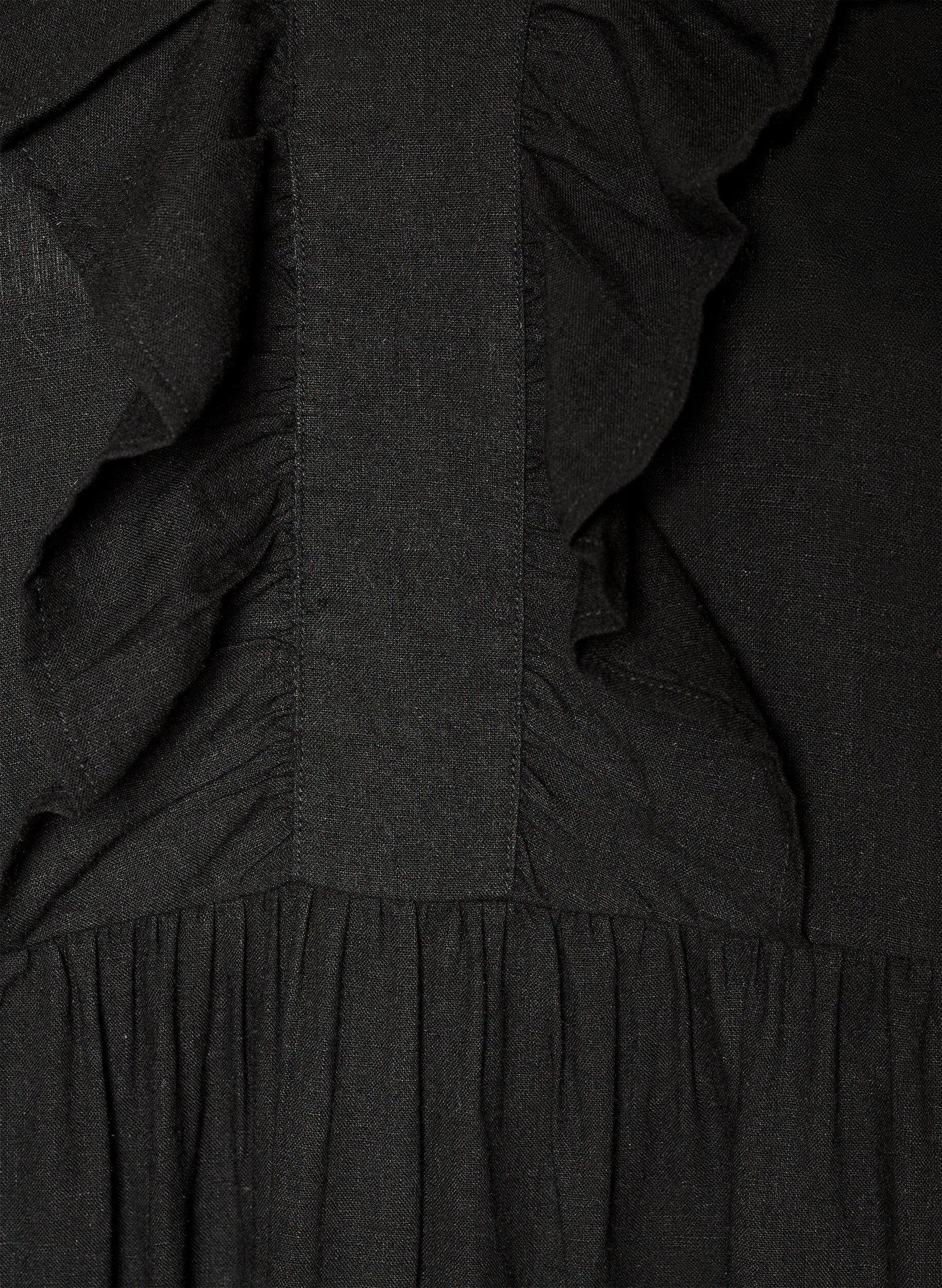 ZizziMouwloze midi jurk in linnen en viscose met ruches, Zwart, Packshot image number 2