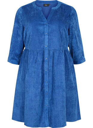 Robe en velours avec manches 3/4 et boutons, Estate Blue, Packshot image number 0