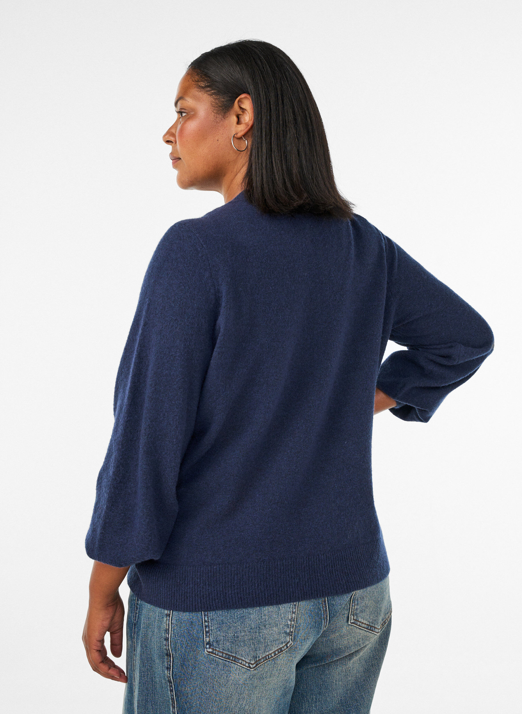 ZizziVest in zacht breisel met goudkleurige knopen, Blauw, Model image number 2