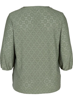 Blouse à manches 3/4 et broderie anglaise, Agave Green, Packshot image number 1