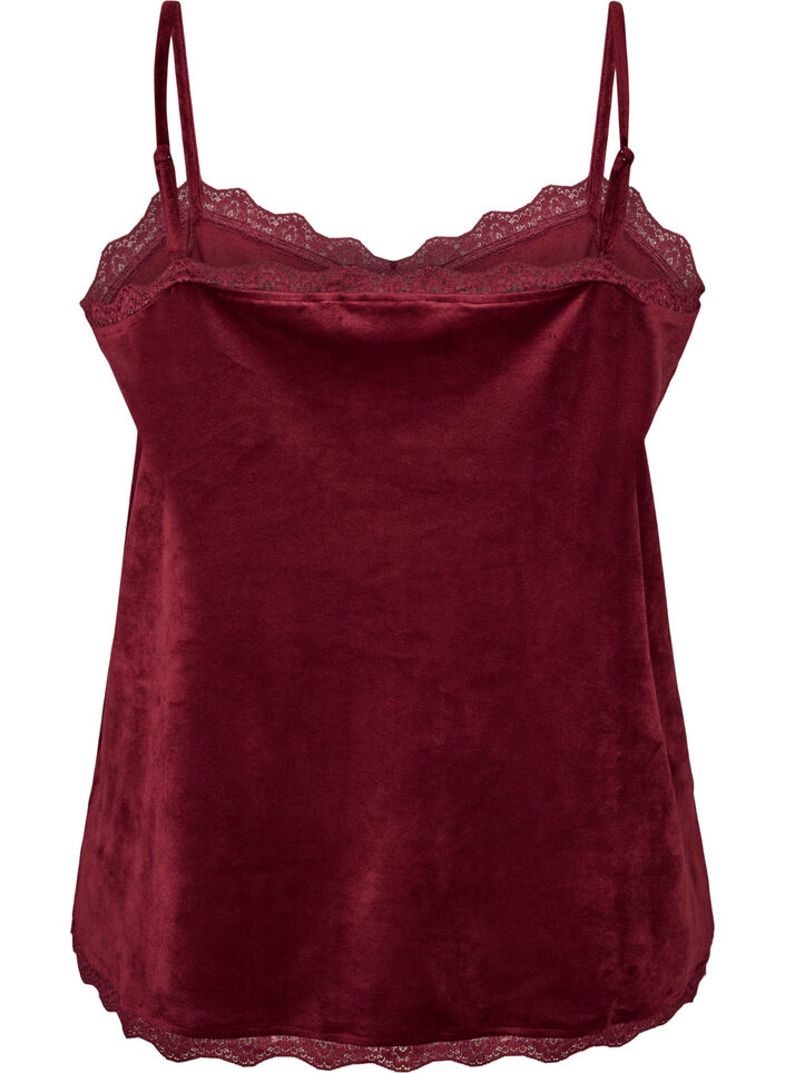 Velour top met kanten rand, Rood, Packshot image number 1