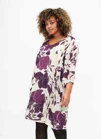 Bedrukte jurk met V-hals en 3/4 mouwen, D.Purple Graphic AOP, Model