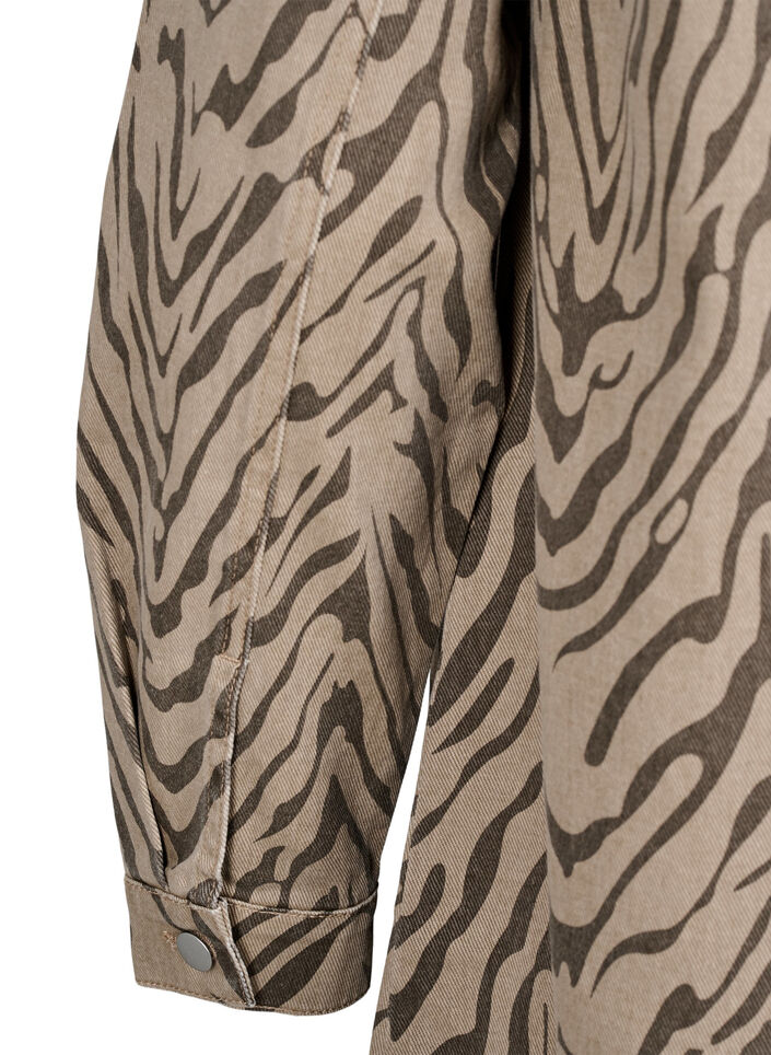 Denimjurk met lange mouwen en zebraprint, Brown Zebra AOP, Packshot image number 3