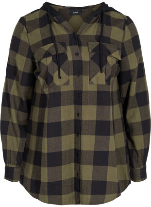 Blouse jas met ruitjes en capuchon, Ivy Green Check, Packshot image number 0
