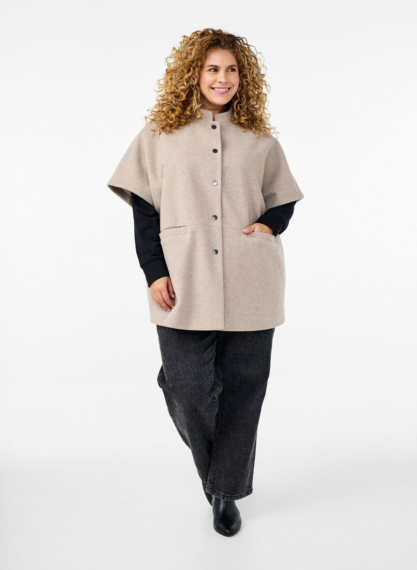 Cape-jack met korte mouwen in een wol-look, Simply Taupe Mel., Model image number 2