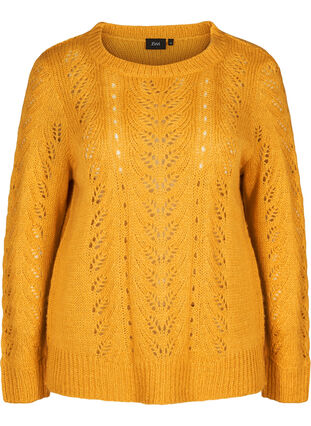 Gebreide blouse met vrouwelijk patroon, Mineral Yellow, Packshot image number 0