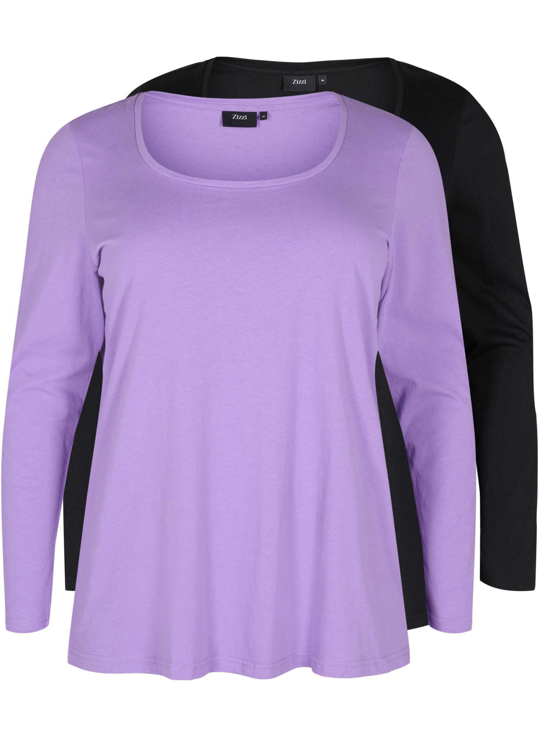 ZizziSet van 2 basic tops in katoen , Paisley Purple/Black, Packshot image number 0