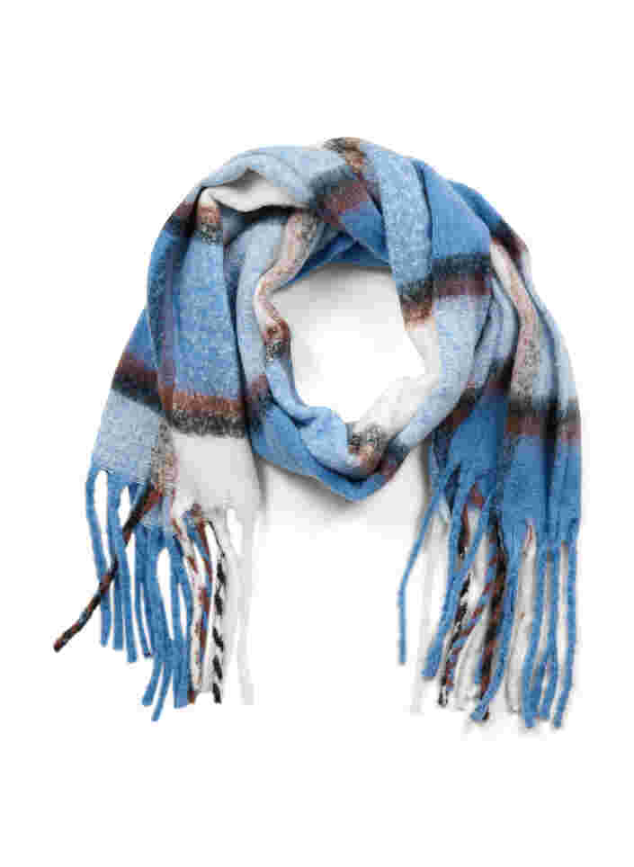Gedessineerde sjaal met franjes, Blue, Packshot