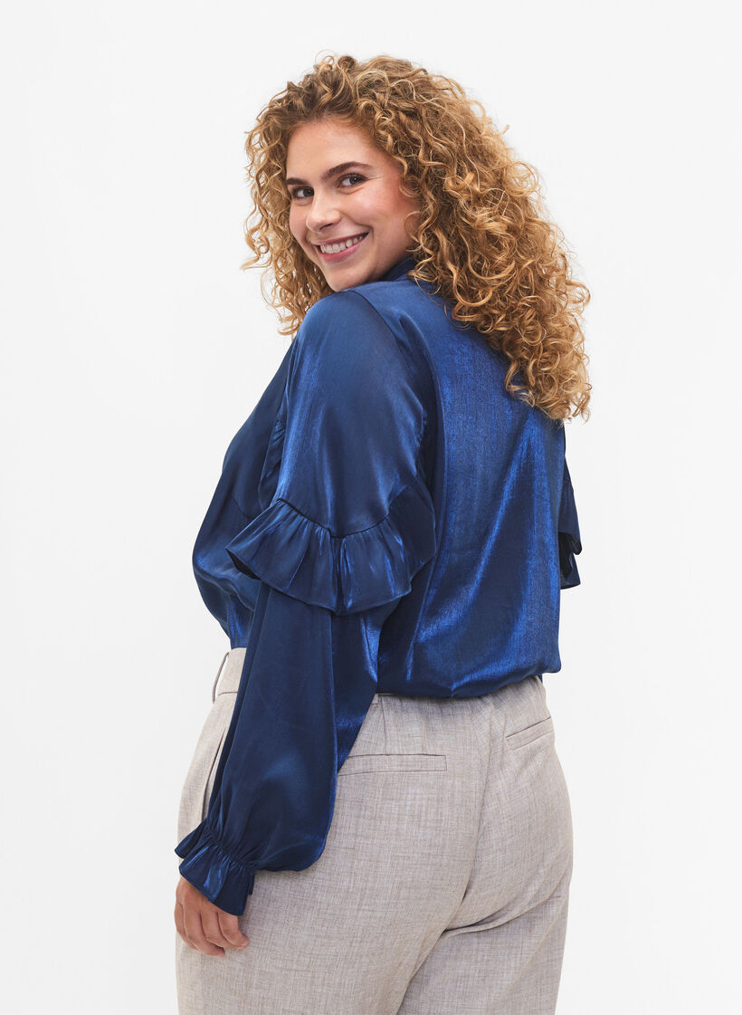 Shirt van viscose met ruches, Titan, Model image number 1