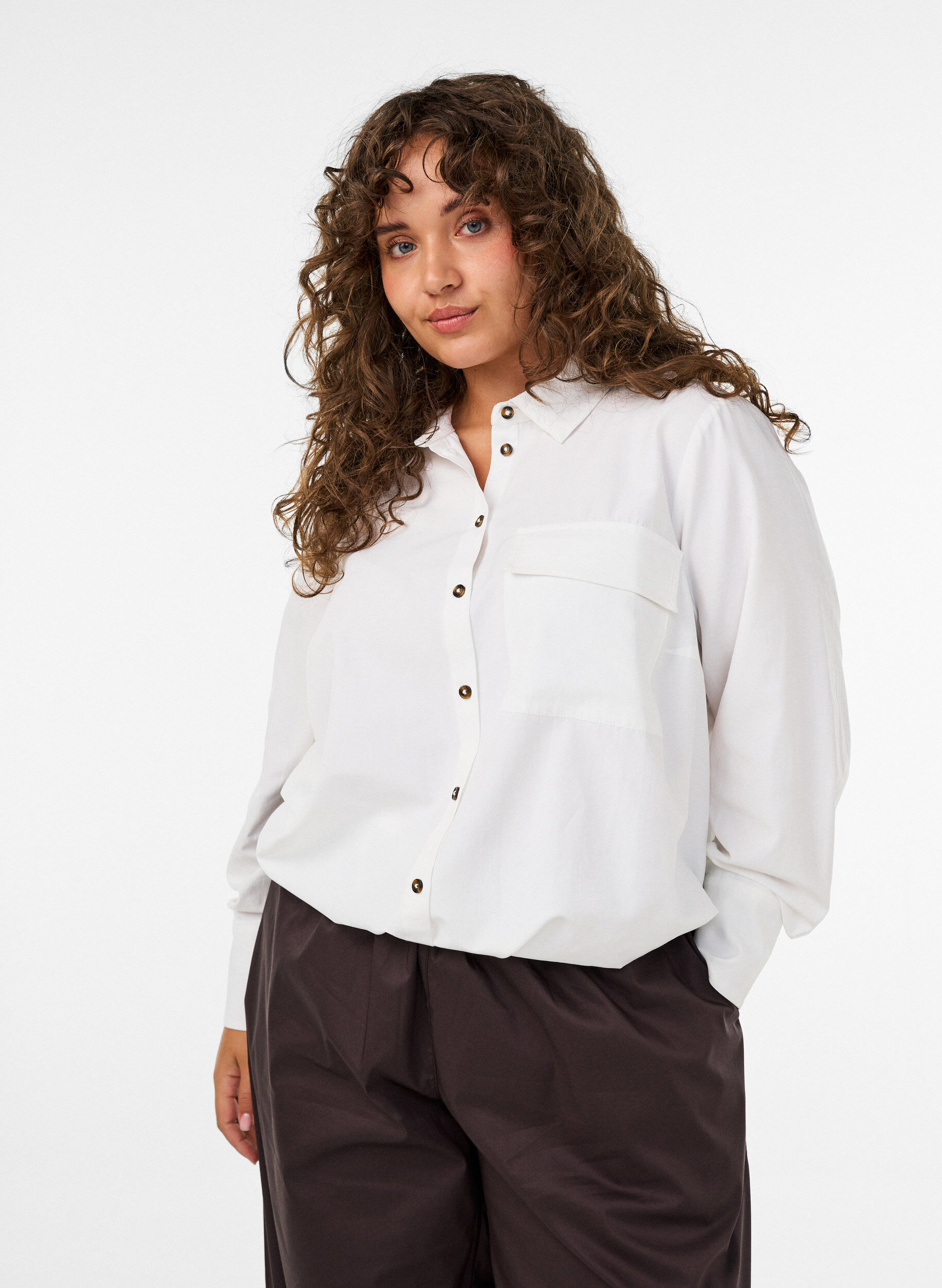 ZizziShirt met borstzak en ballonvorm, Wit, Model image number 0
