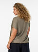 Jersey blouse met gestructureerde strepen en een gesmokte zoom, Bruin, Model image number 2