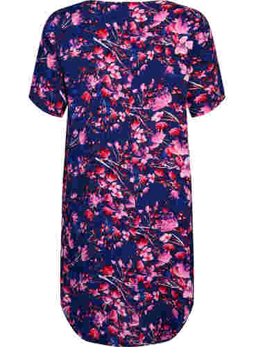 Midi-jurk van viscose met bloemenprint, B. Blue Pink Flower, Packshot image number 1