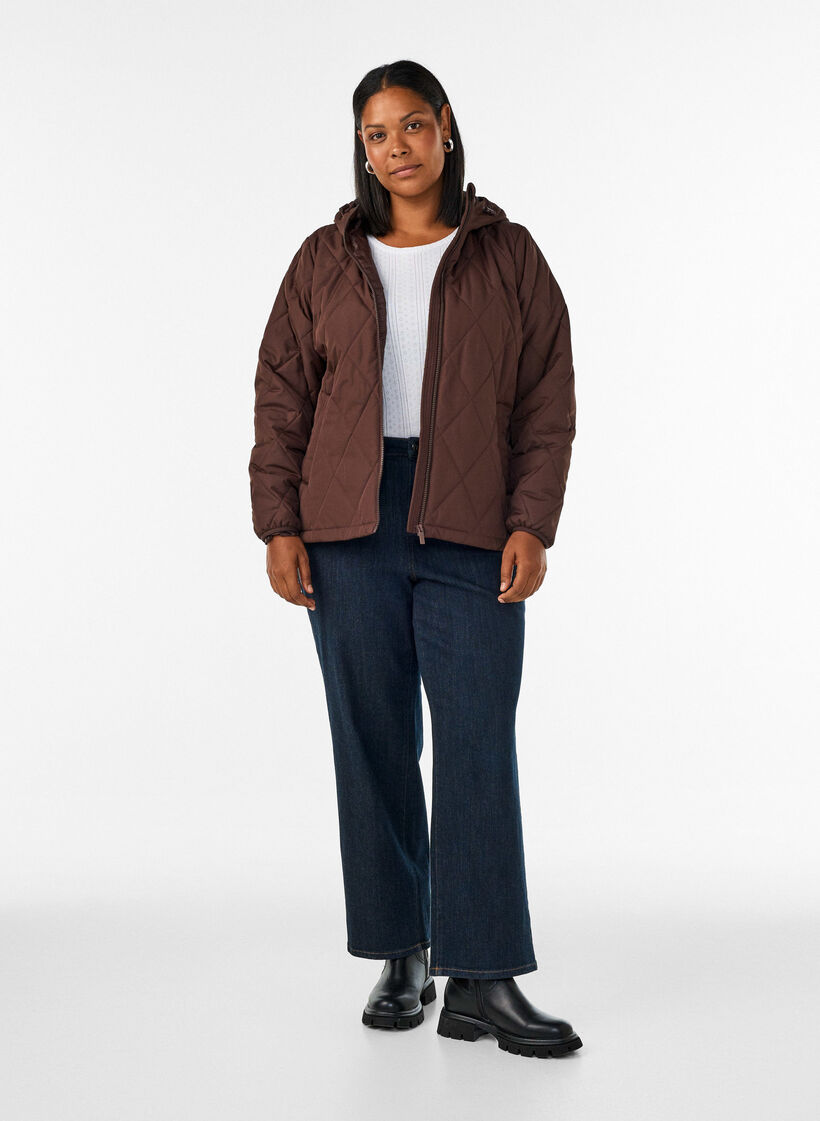 Licht gewatteerd jack met diamant-quilt, Bruin, Model image number 1