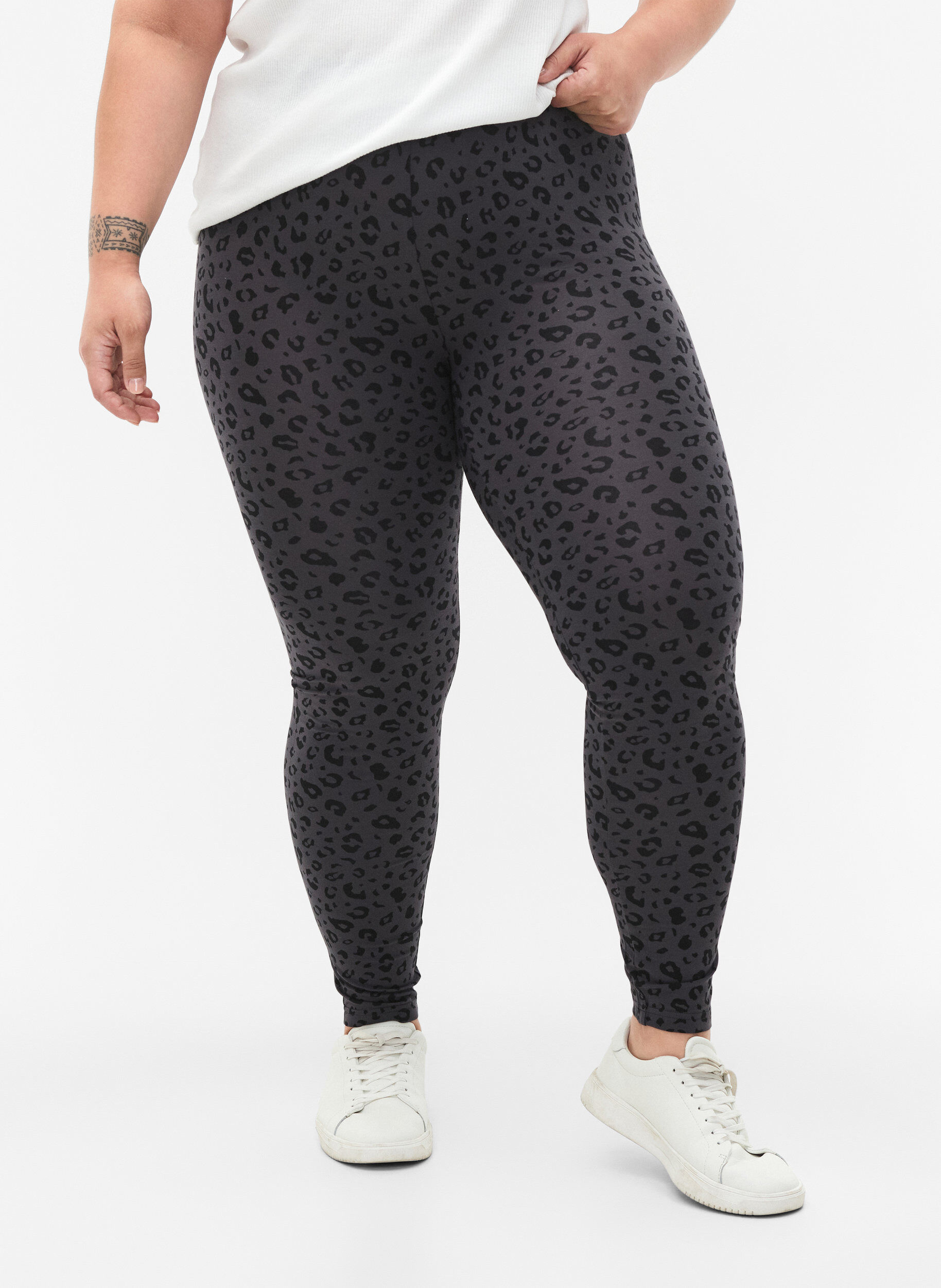ZizziViscose leggings met luipaardprint, Grijs, Model image number 0