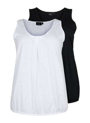 Haut en coton avec bordure en dentelle (2-pack), Bright White / Black, Packshot image number 0