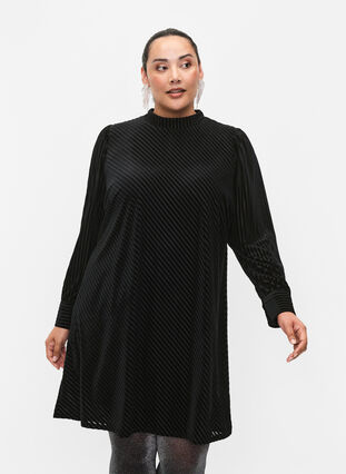 Robe texturée en velours, Black, Model image number 0