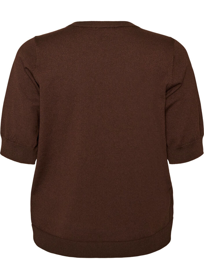 Fijngebreide blouse met korte mouwen, Bruin, Packshot image number 1