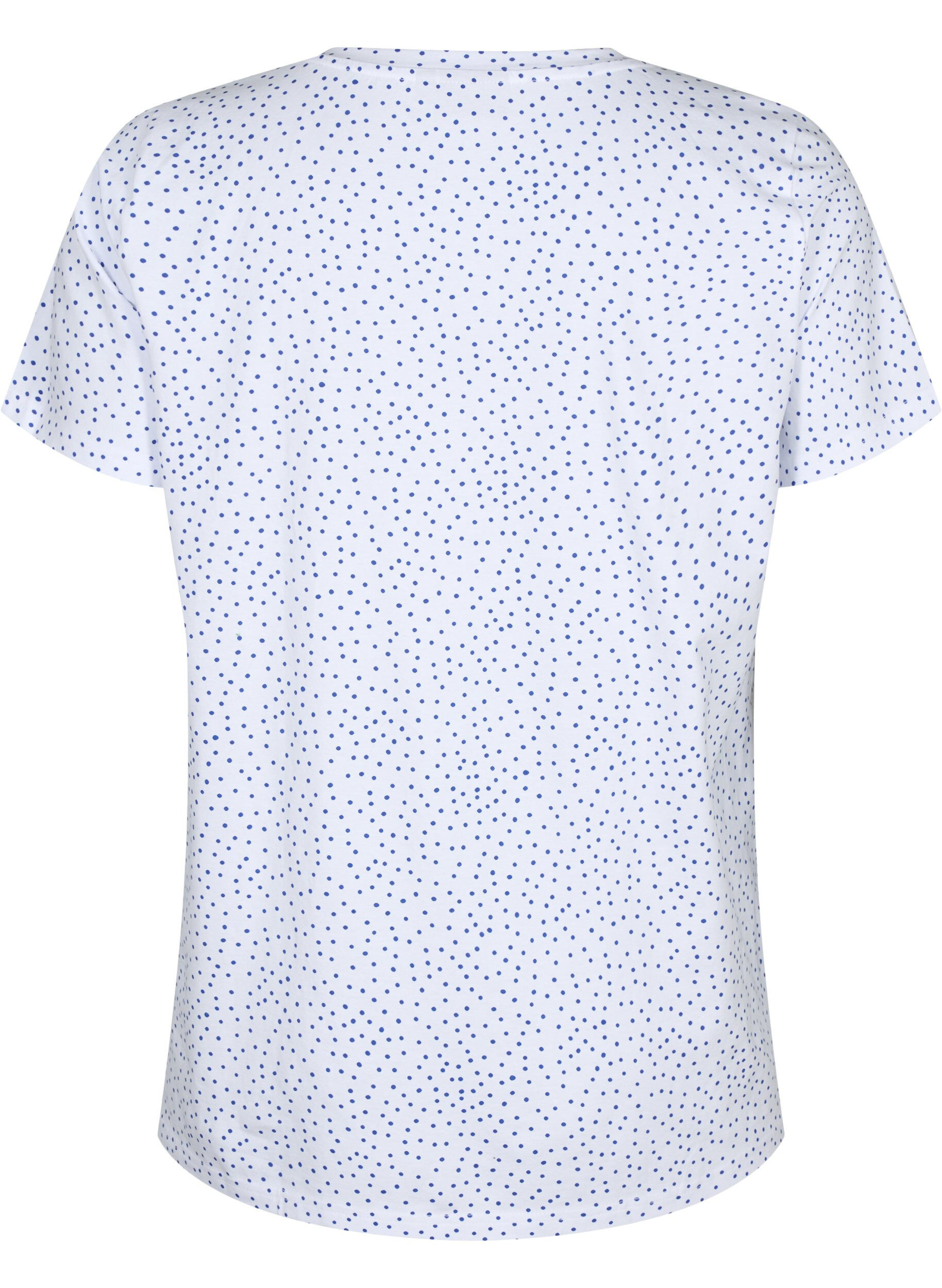 Zizzi T-shirt en coton avec des points et un col en V, B.White/S.T.W Dot, Packshot image number 1