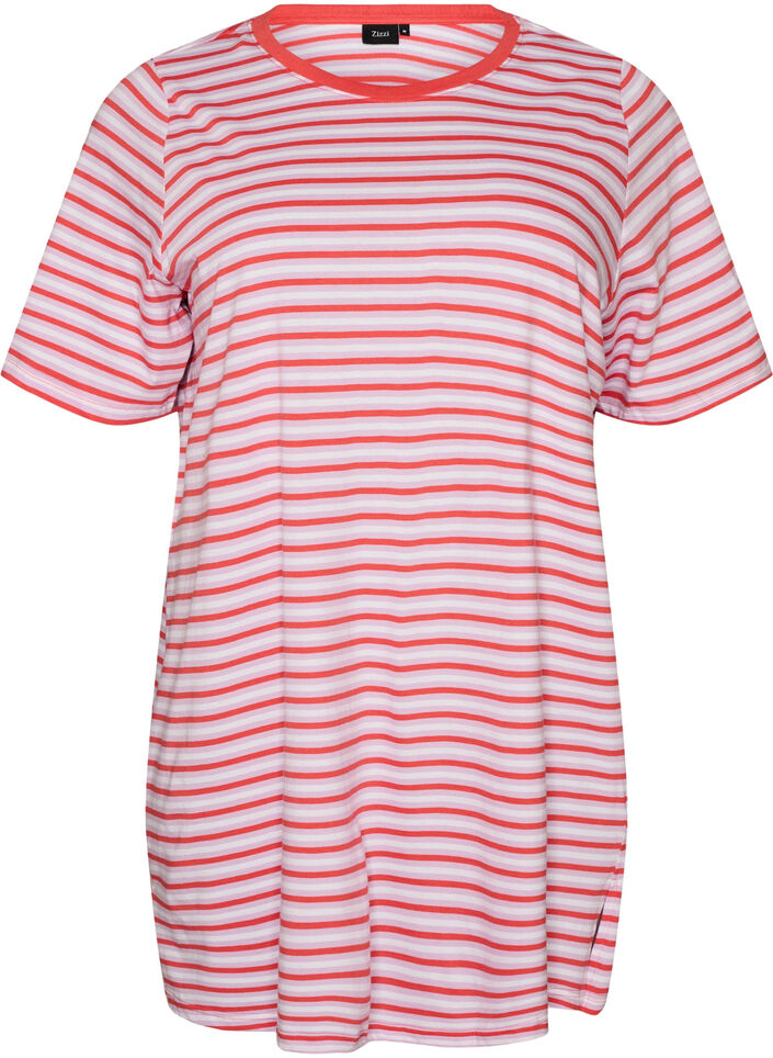 T-shirt long oversize ray&eacute; en coton bio, Violet, Packshot image number 0
