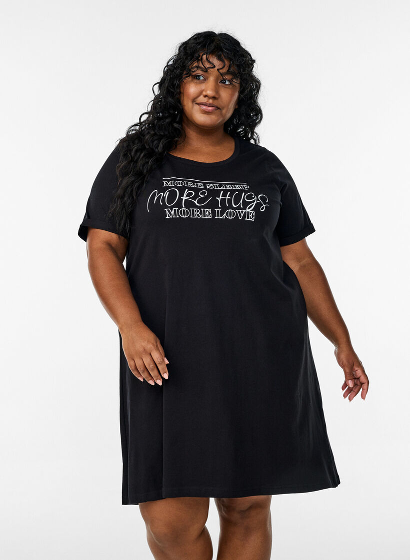 Chemise de nuit en coton biologique et &agrave; col en V, , Model image number 0