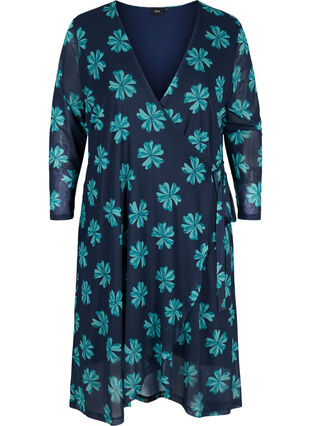 Robe en maille imprimée avec écharpe, Night Sky w Green , Packshot image number 0