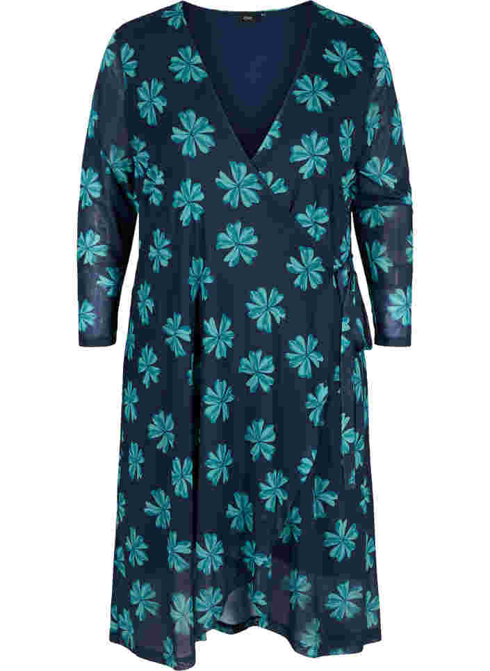 Robe en maille imprimée avec écharpe, Night Sky w Green , Packshot image number 0