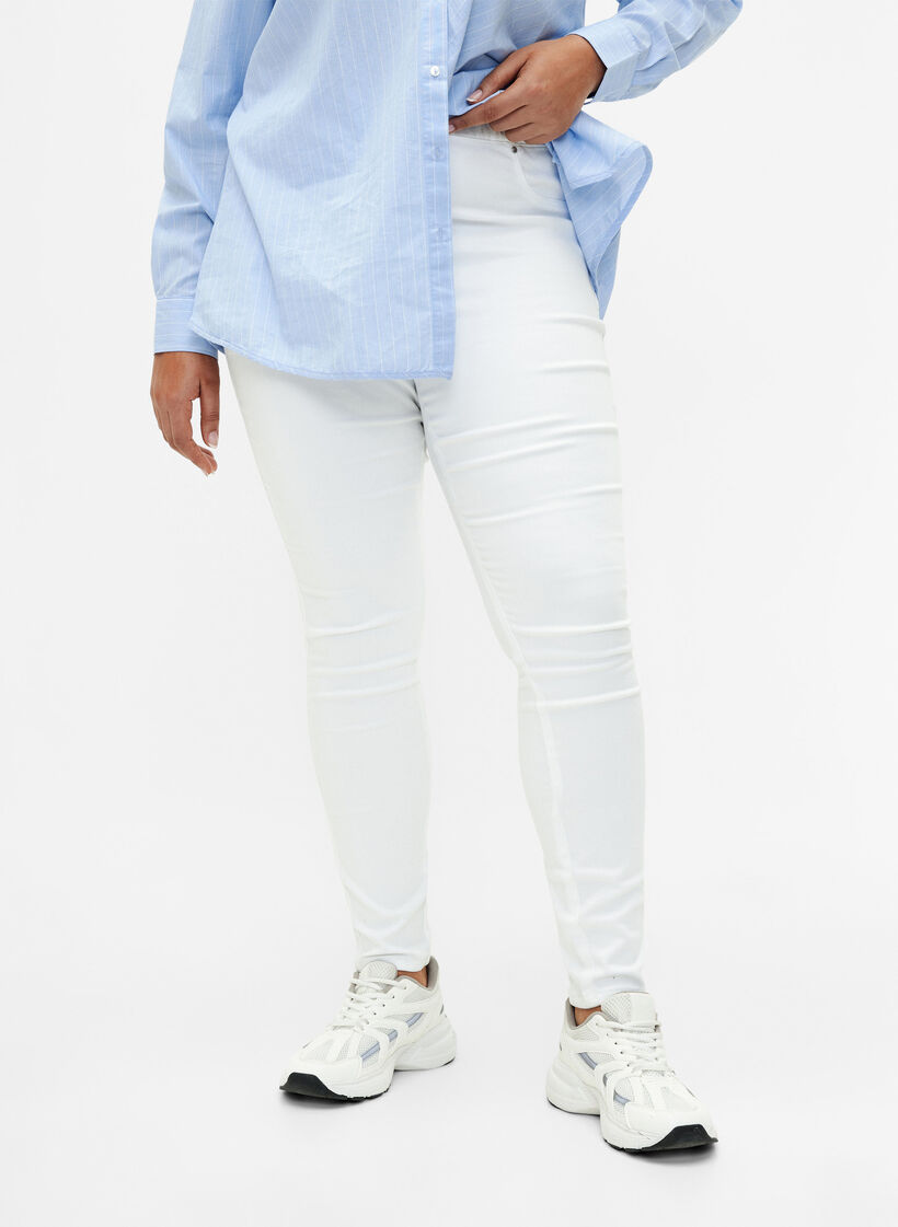 Jeggings &agrave; taille haute., Blanc, Model image number 2