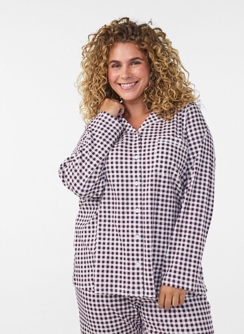 Katoenen pyjamashirt met borstzak, Rood, Model image number 0