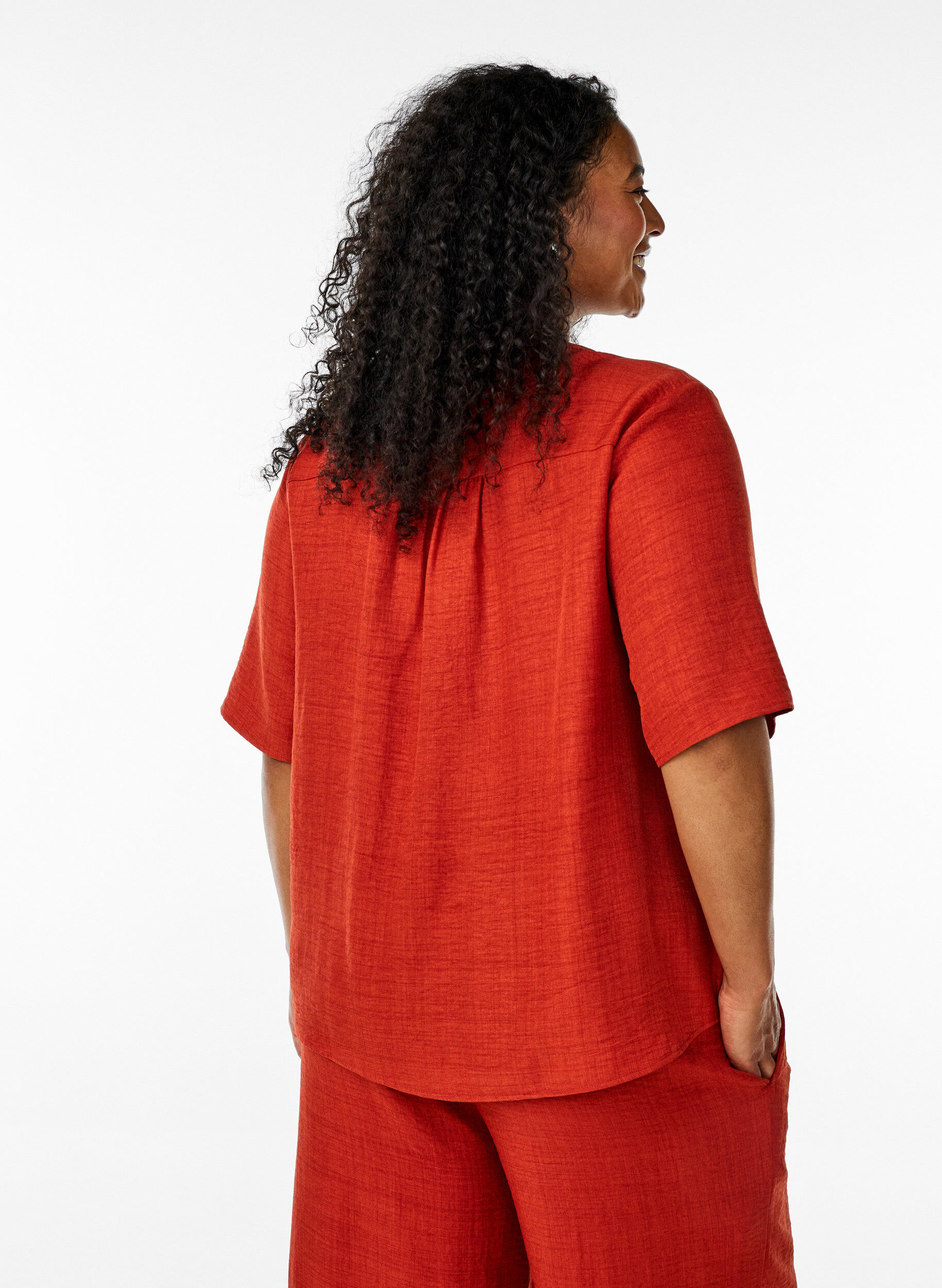 ZizziOverhemd blouse met V-hals en korte mouwen, Rood, Model image number 2