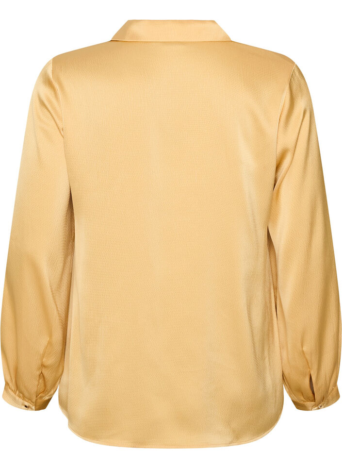 Blouse met overhemdkraag en V-hals, Geel, Packshot image number 1