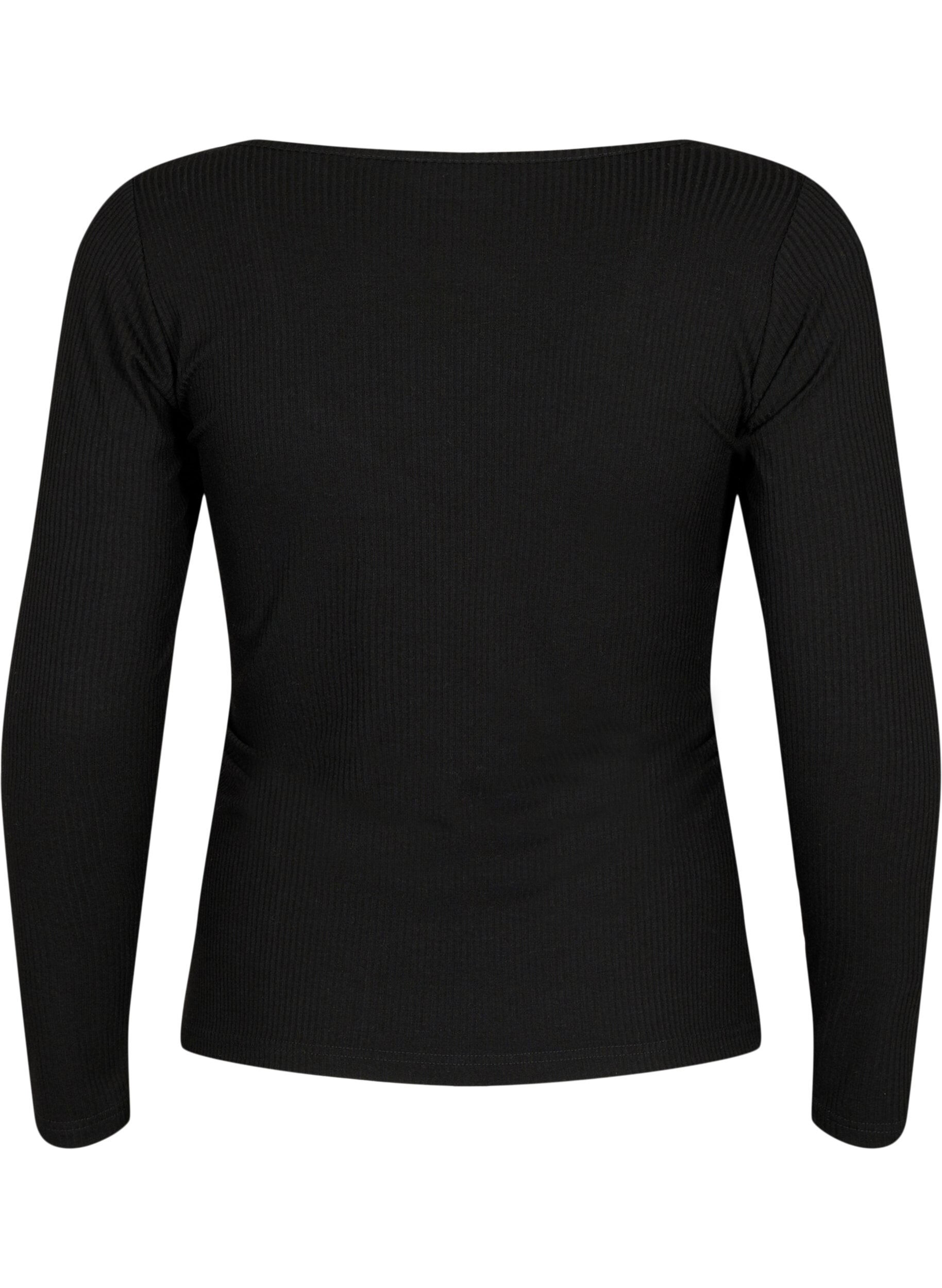 ZizziGeribbelde blouse met gaatjesdetail, Black, Packshot image number 1