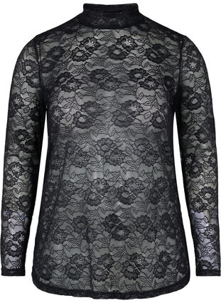 Kanten blouse met lange mouwen, Black Lace, Packshot image number 0