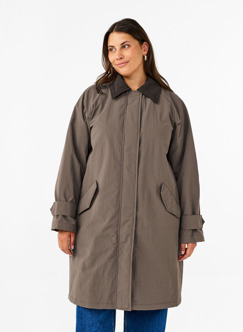 Manteau de transition avec col et poches en velours, Chocolate Chip, Model image number 0