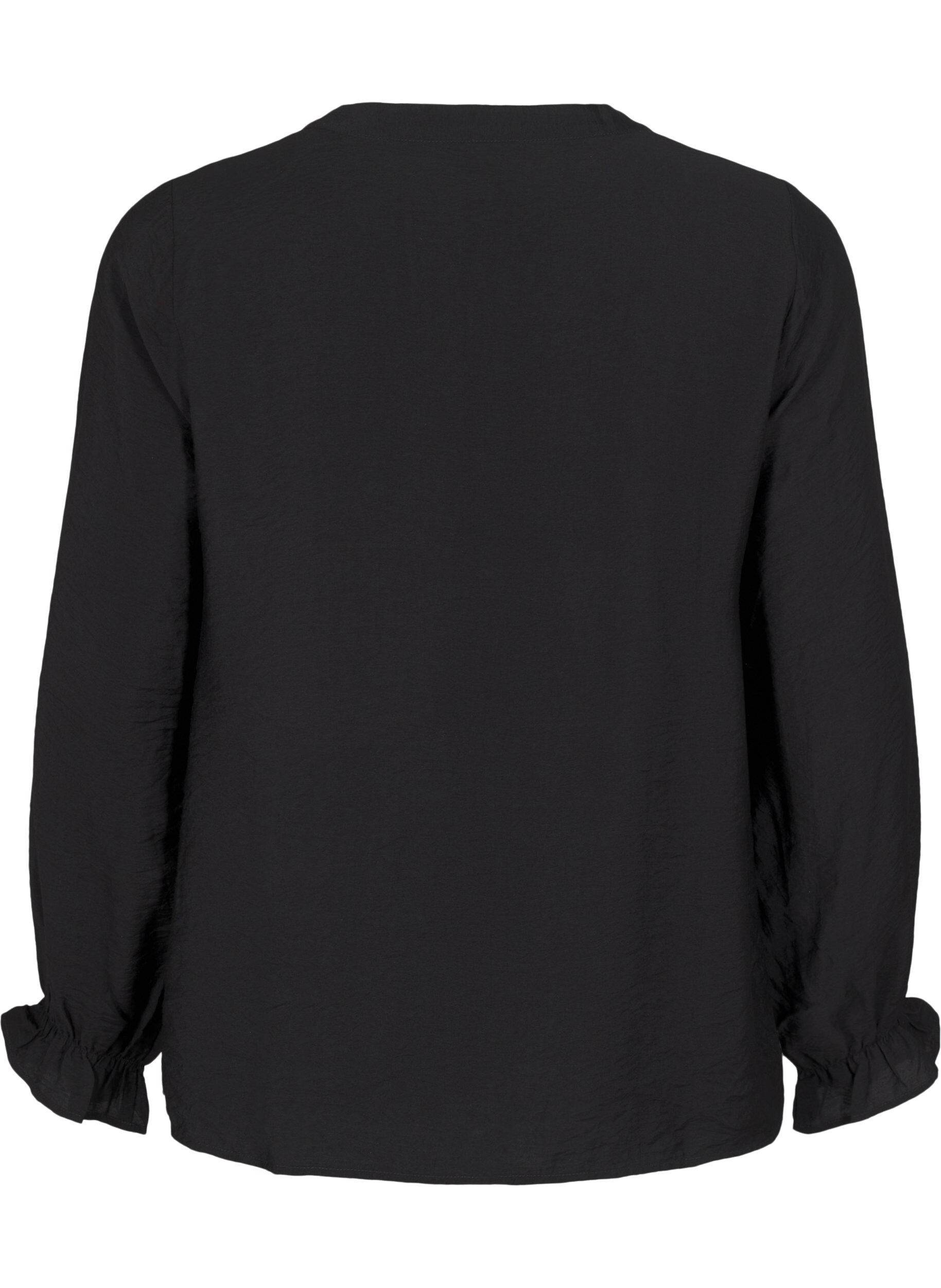 ZizziBlouse met lange mouwen en een V-hals, Black, Packshot image number 1
