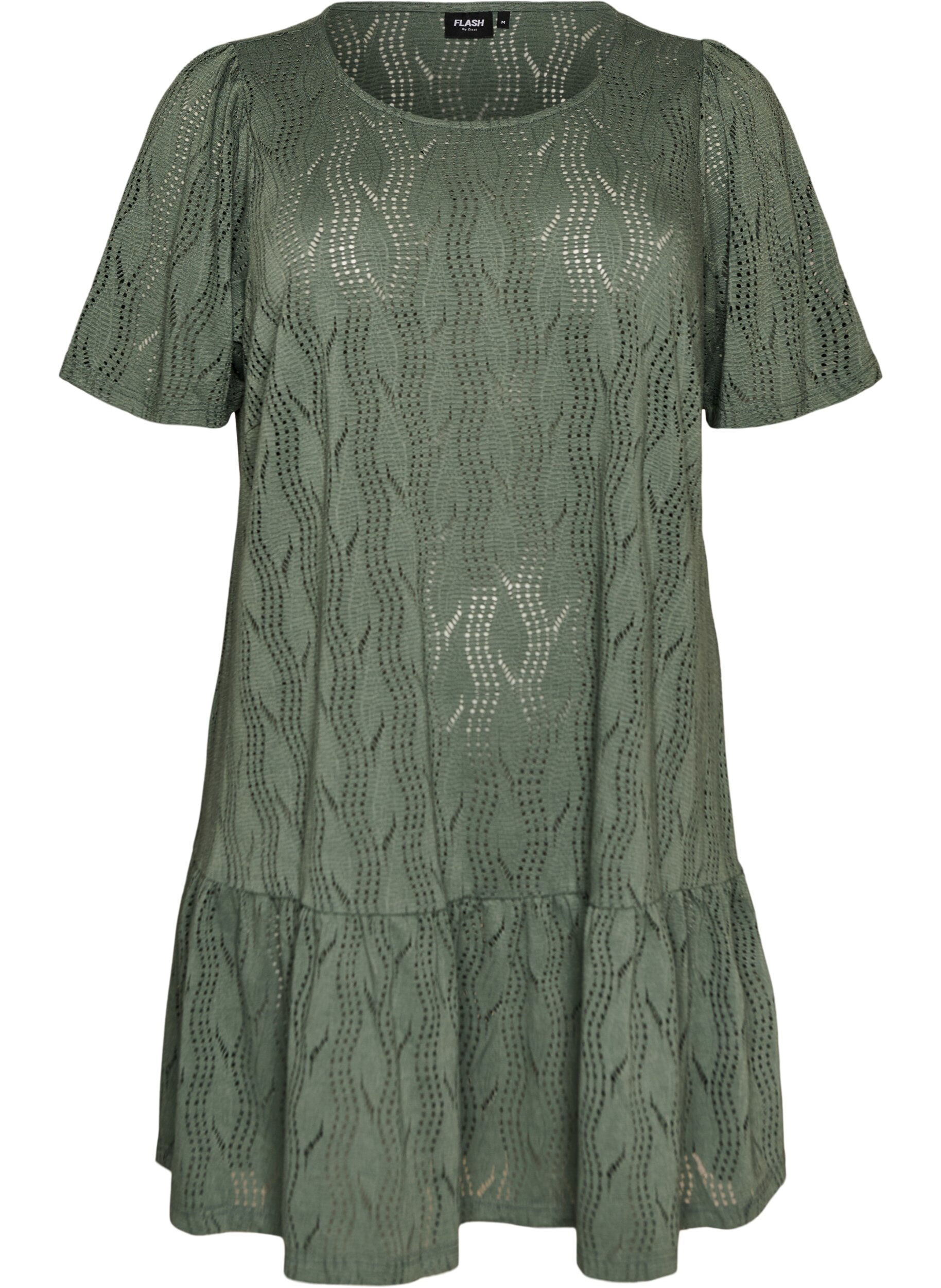 Zizzi Robe courte en jersey avec broderie ajour&eacute;e, Vert fonc&eacute;, Packshot image number 0